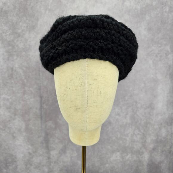 C.C Exclusives Black Beret Crochet Knit Bucket Cap Hat Fun VTG Y2K Funky Beanie - Picture 4 of 5